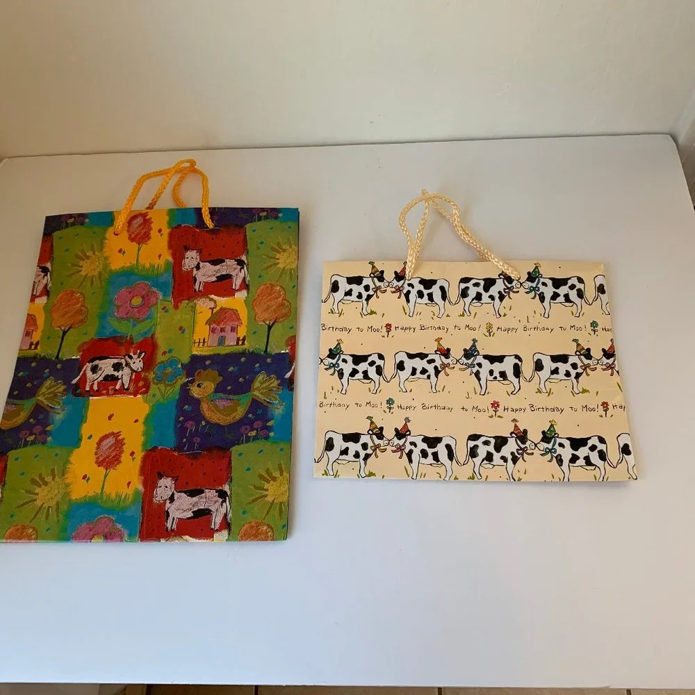 Cow Theme Gift Bags Set of 2 Happy Birthday Holiday Cows 2 PC